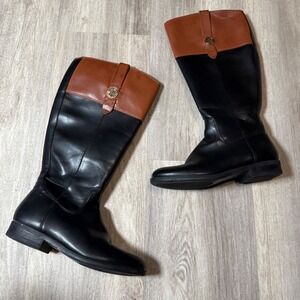 Tommy Hilfiger Riding Boots Women's Size‎ 7M Black Brown Leather
